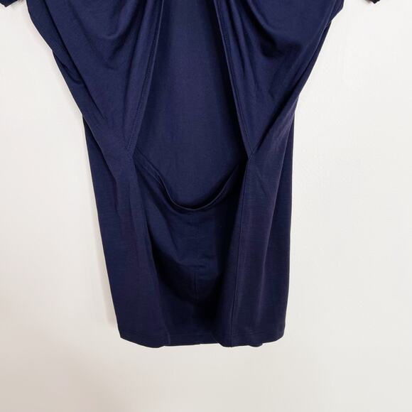 Athleta Encore Tee Ruched Open Back Navy Blue Short Sleeve XSmall XS Crew Neck - Picture 5 of 10
